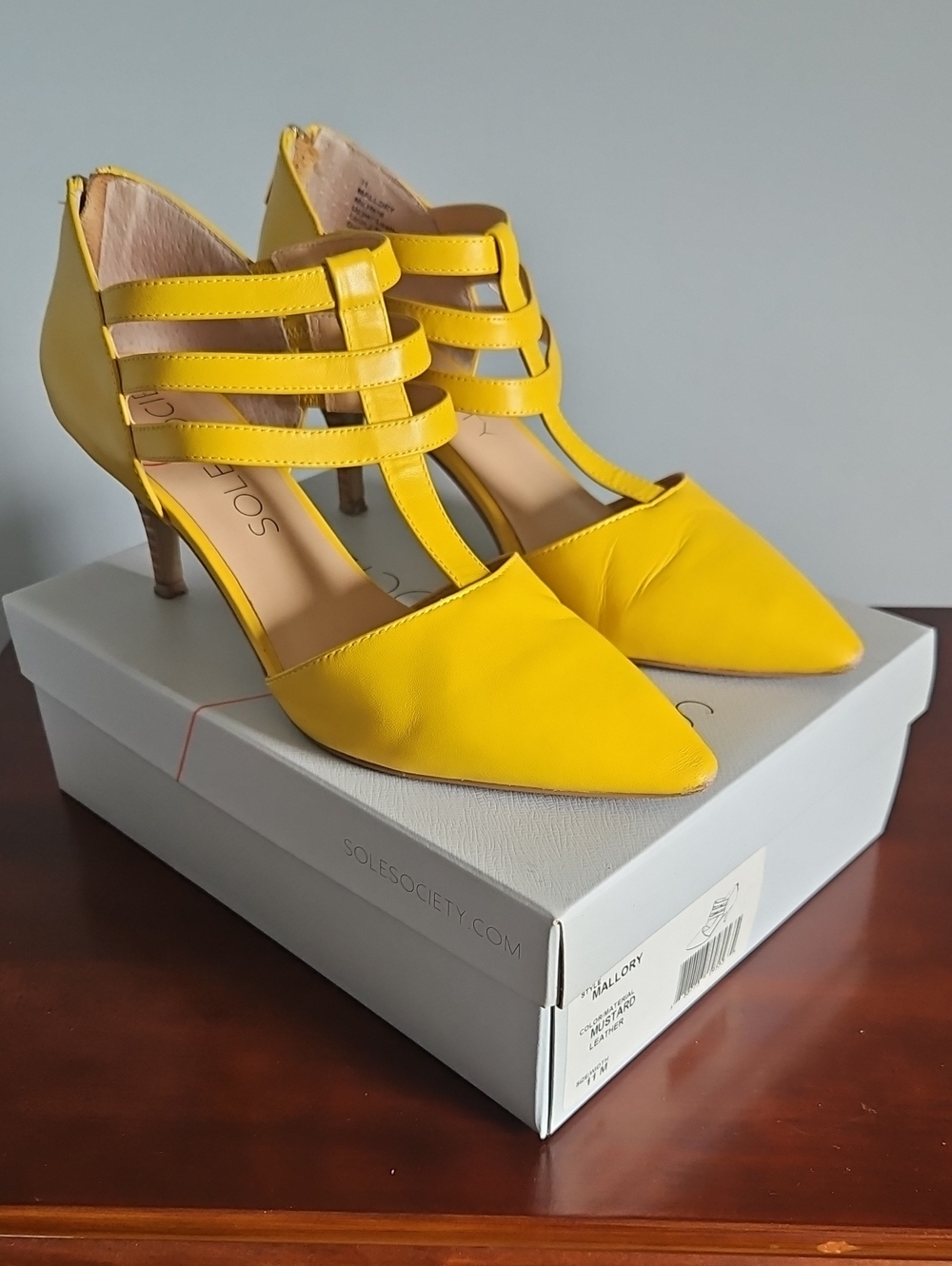 Sole Society Bright Yellow Strappy Pointed-Toe Heels